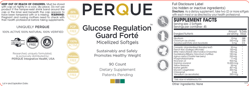 Glucose Regulation Guard Forte (Perque) 90ct Label