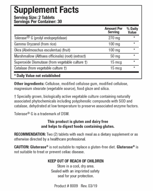 Gluterase (Biotics Research) Supplement Facts