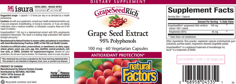 Grape Seed Extract 100 mg (Natural Factors) Label