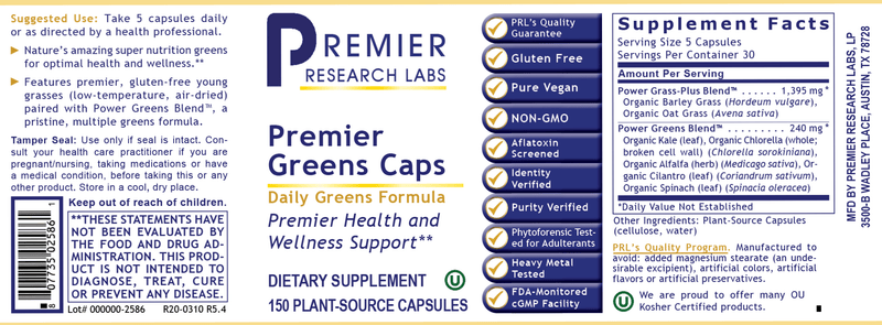 Greens Caps Premier (Premier Research Labs) Label