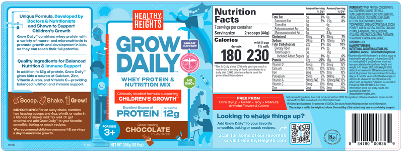 Grow Daily 3+ Chocolate Canister (Healthy Height) label