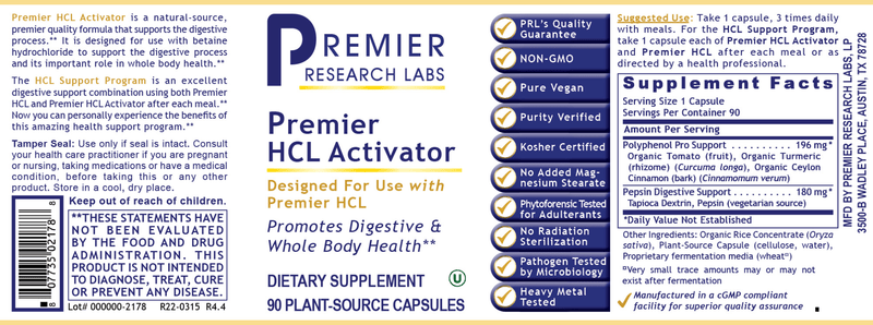 HCL Activator Premier (Premier Research Labs) Label