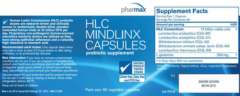 HLC MindLinx Capsules Pharmax Label