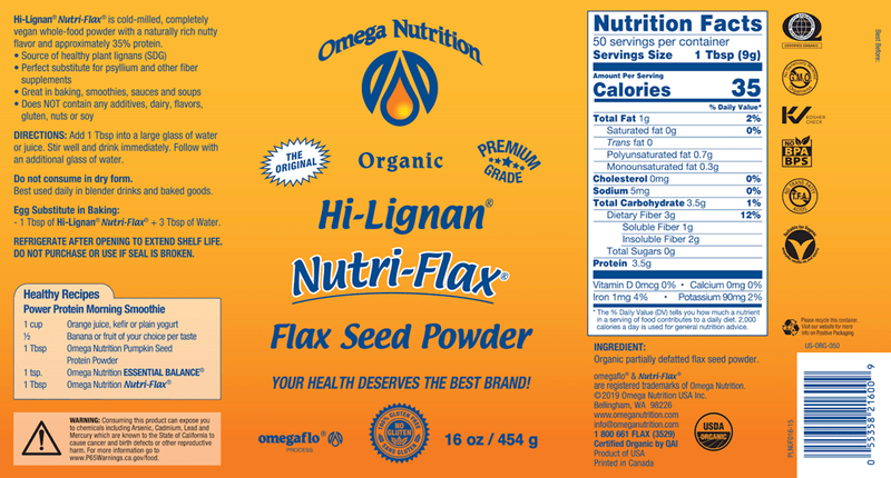 Hi Lignan Nutri Flax Powder (Omega Nutrition) Label