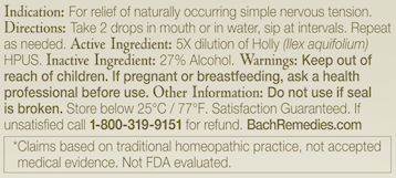 Holly Flower Essence (Nelson Bach) Ingredients