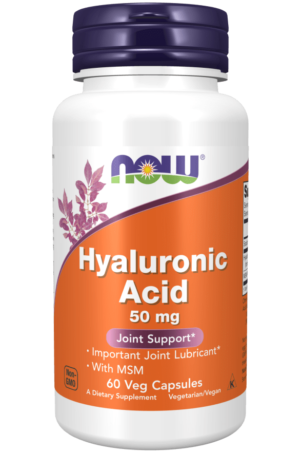 Hyaluronic Acid with MSM 60 Veg Capsules (NOW) Front