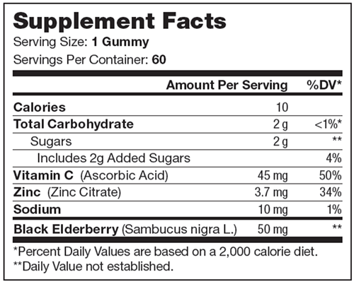 immunity gummies chapter one supplement facts