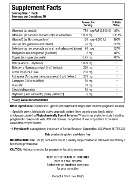 Immune Support Packs (Biotics Research) Supplement Facts