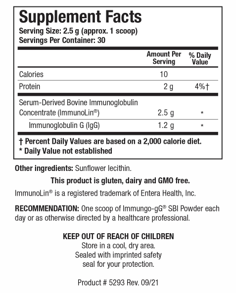 Immuno-gG SBI Powder (Biotics Research) Supplement Facts