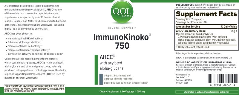 ImmunoKinoko 750 mg (QOL Labs) Label