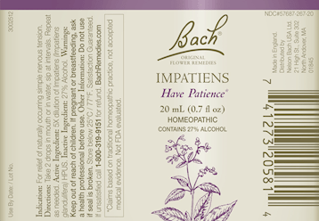 Impatiens Flower Essence (Nelson Bach) Label