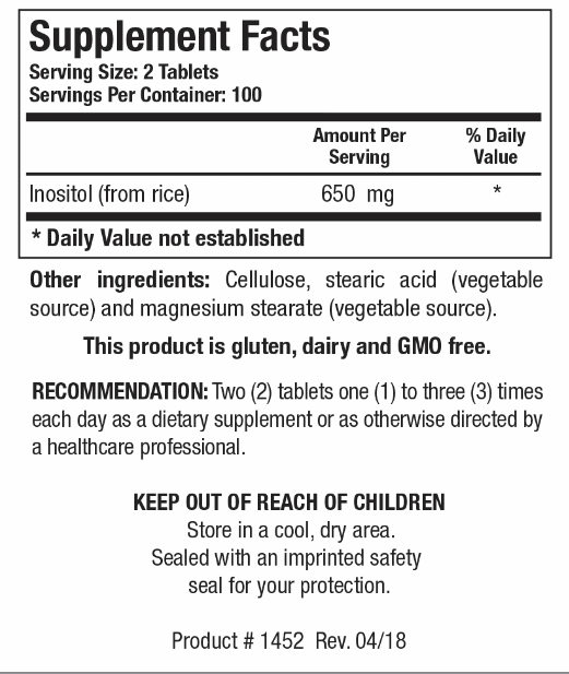 Inositol (from rice) (Biotics Research) Supplement Facts