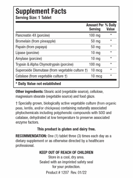 Intenzyme Forte (Biotics Research) Supplement Facts