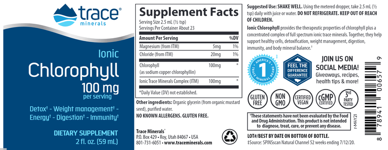 Ionic Chlorophyll Liquid Trace Minerals Research label