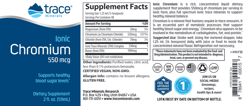 Ionic Chromium Trace Minerals Research label