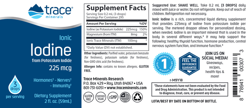 Ionic Iodine from Potassium Iodide Trace Minerals Research label