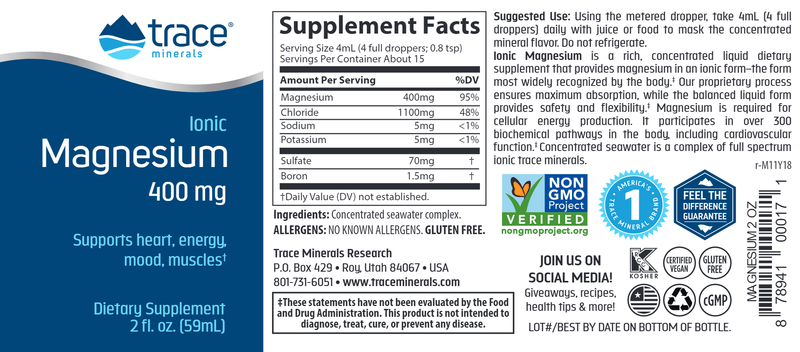 Ionic Magnesium Trace Minerals Research label