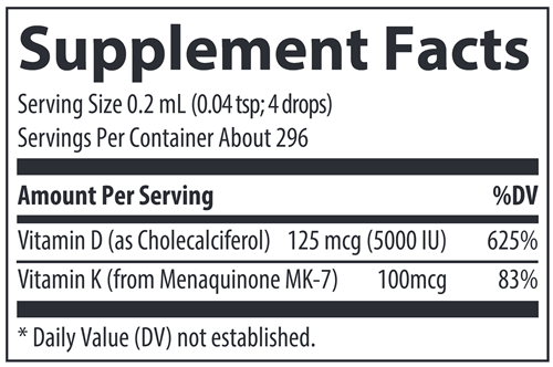 Ionic Vitamin D3 + K2 Trace Minerals Research supplement facts