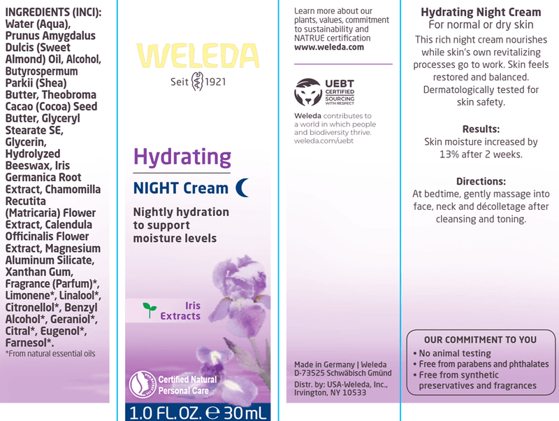 Iris Hydrating Night Cream (Weleda Body Care) Label