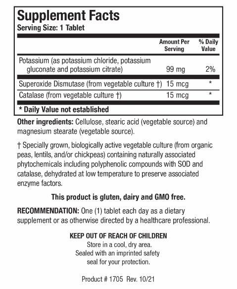 K-Zyme (Potassium) (Biotics Research) Supplement Facts