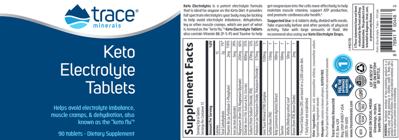 KETO Electrolyte Tablets Trace Minerals Research label