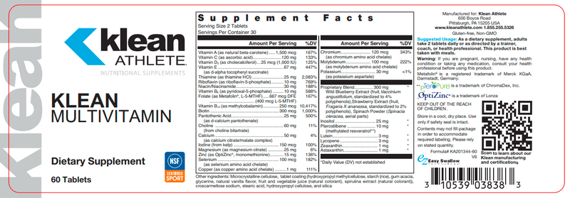 Klean Multivitamin (Douglas Labs) Label