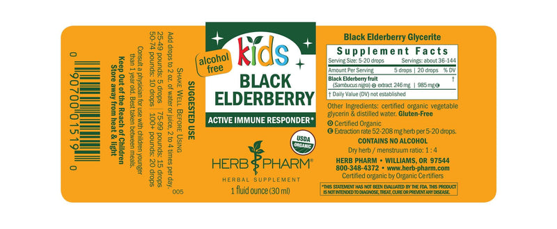 Kids Black Elderberry Alcohol Free label | Herb Pharm