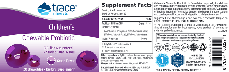 Kids Chewable Probiotic Trace Minerals Research label