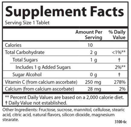 Kids Chewable Vitamin C 250 mg (Carlson Labs) Supplement Facts