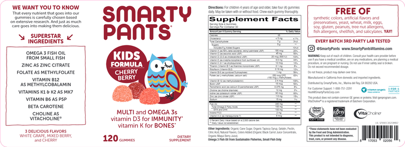 Kids Formula Cherry Berry (SmartyPants Vitamins) Label