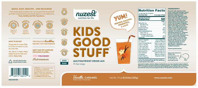 Kids Good Stuff Vanilla Caramel NuZest Label