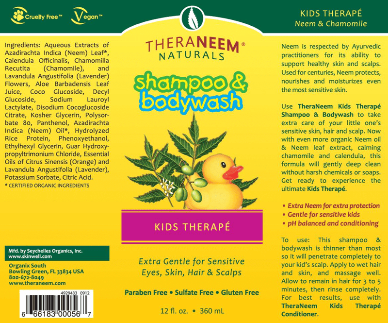 Kids Therape Shampoo/Bodywash (Theraneem) Label