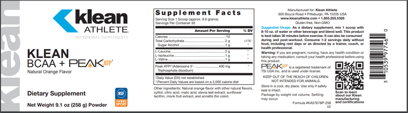 Klean Bcaa-Atp Powder (Douglas Labs) Label