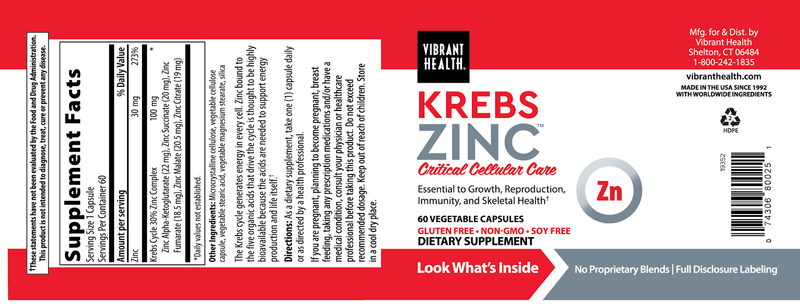 Krebs Zinc (Vibrant Health) Label