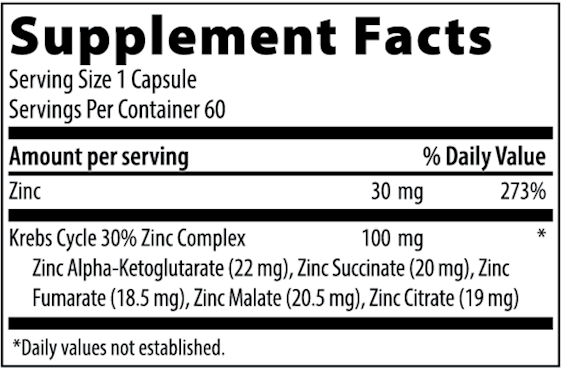 Krebs Zinc (Vibrant Health) Supplement Facts