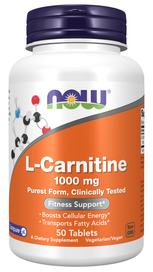 L-Carnitine 1000 mg 50 Tablets (NOW) Front