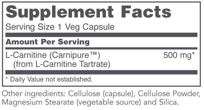 L-Carnitine 500 mg (Protocol for Life Balance) Supplement Facts