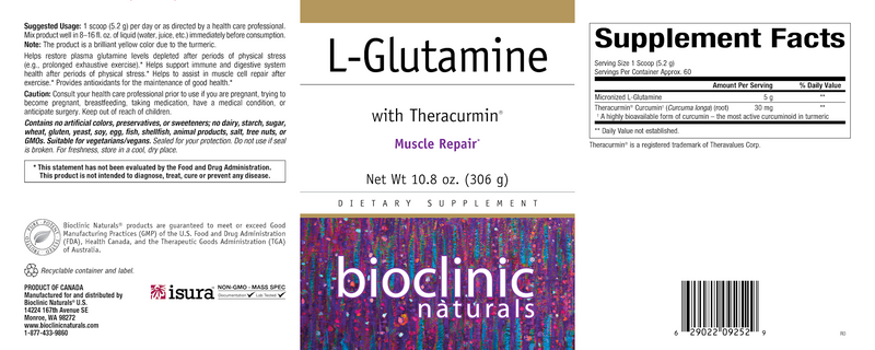 L-Glutamine with Theracurmin (Bioclinic Naturals) Label