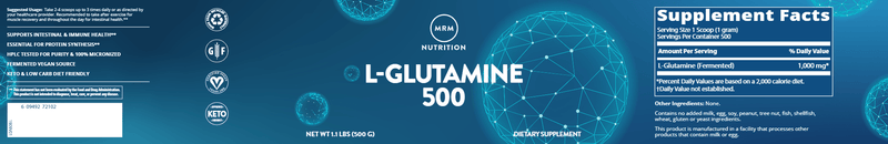 L-Glutamine Powder (Metabolic Response Modifier) 500g Label