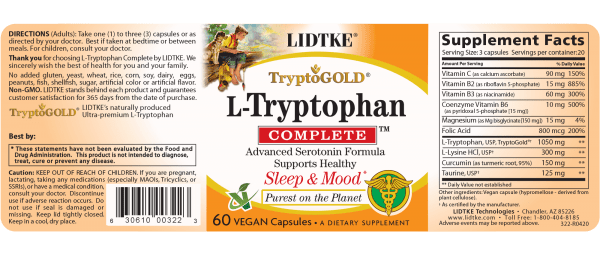 L-Tryptophan Complete 60 caps (Lidtke) Label