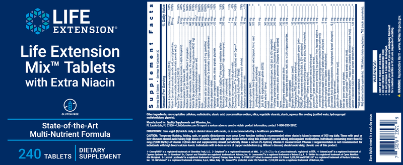 Life Extension Mix™ Tablets with Extra Niacin (Life Extension) Label
