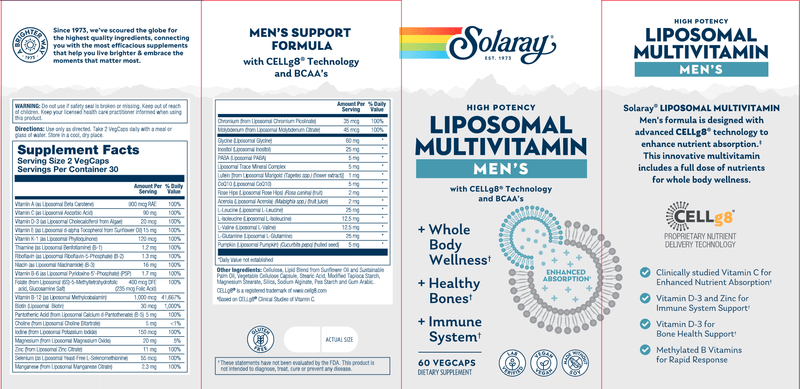 Liposomal Men's MultiVitamin Solaray label