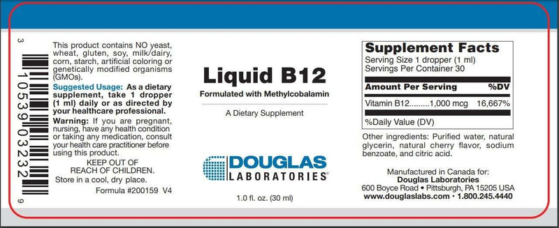 Liquid B12 W/ Methylcobalamin (Douglas Labs) Label