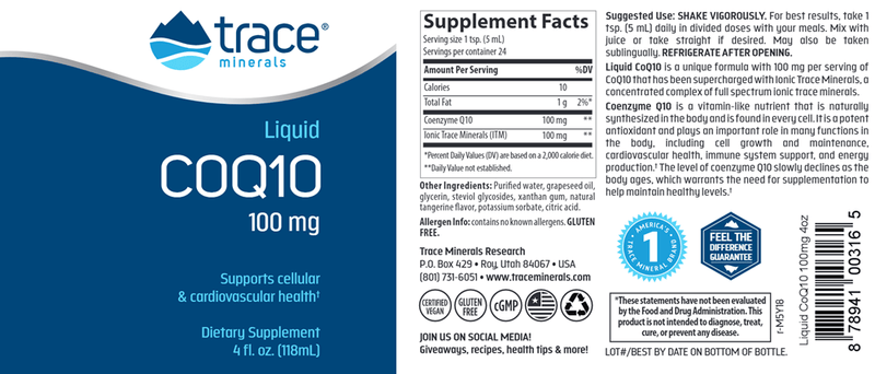 Liquid CoQ10 100 mg Trace Minerals Research label