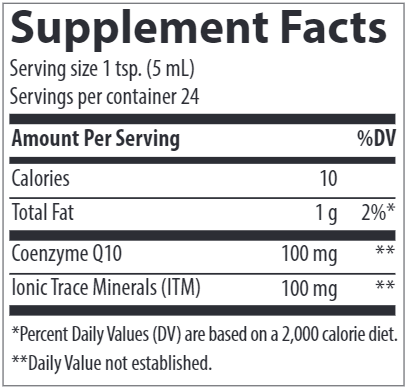 Liquid CoQ10 100 mg Trace Minerals Research supplement facts