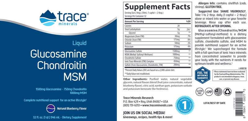 Liquid Glucosamine/Chon/MSM Trace Minerals Research label