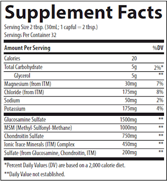 Liquid Glucosamine/Chon/MSM Trace Minerals Research supplement facts