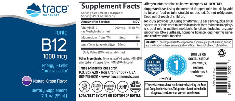 Liquid Ionic B12 Trace Minerals Research label