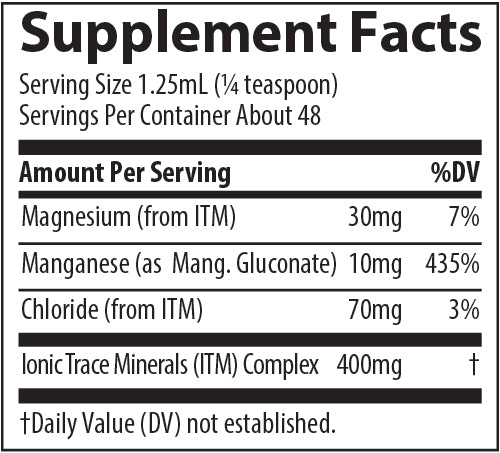 Liquid Ionic Manganese Trace Minerals Research supplement facts