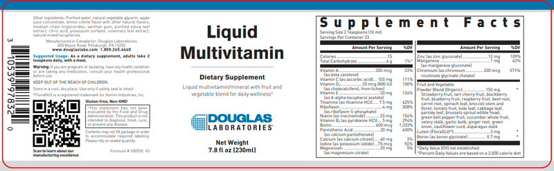 Liquid Multivitamin 230 ml (Douglas Labs) Label